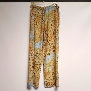 La Palapa Sheer Chifon Cheeta  Blue Floral Print Beach Pants M